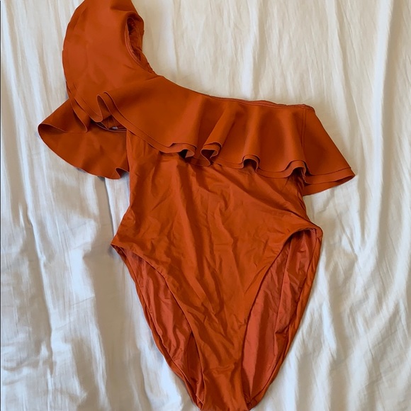 Onia One-Shoulder Ruffle One Piece in Rust - Picture 5 of 5